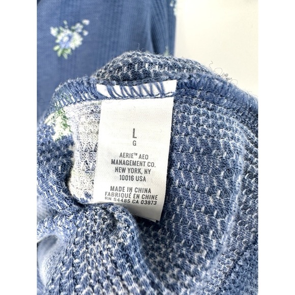 Aerie Waffle Knit Thermal Henley Shirt Women's Large Floral Long Sleeve Snap - Picture 9 of 10